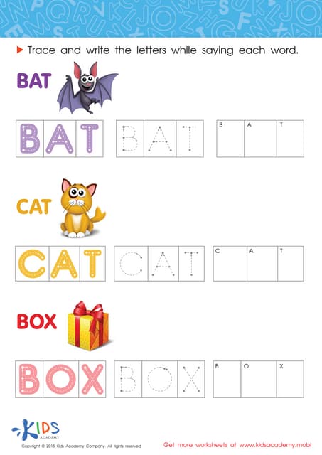 printable kindergarten spelling words worksheet