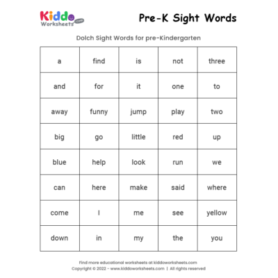 printable kindergarten spelling words worksheet