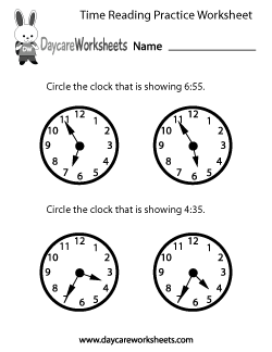 Preschool Time Worksheets