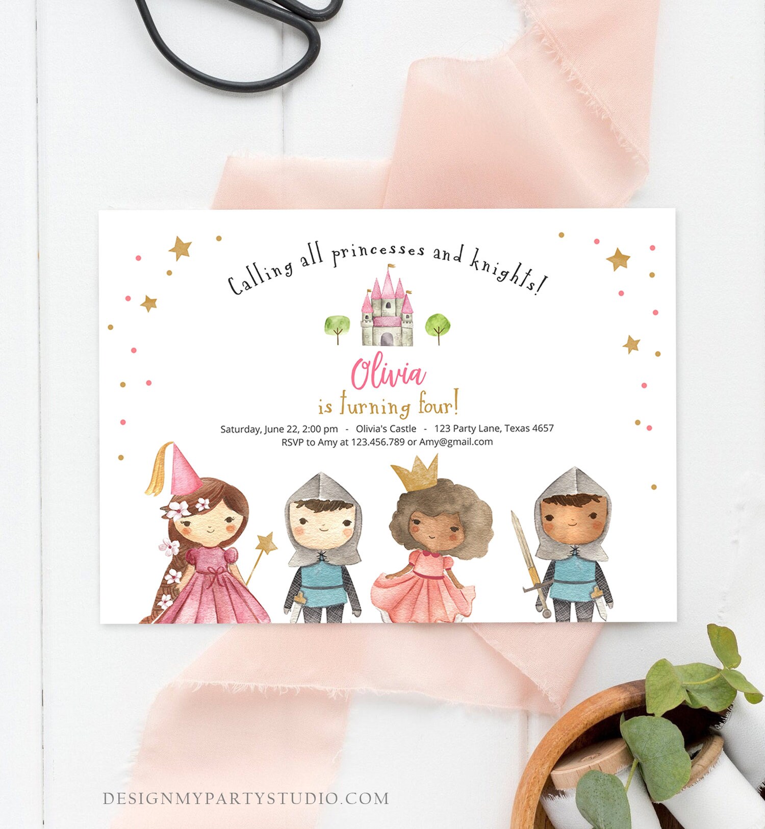 Editable Princess and Knight Birthday Invitation Once Upon a Time ...