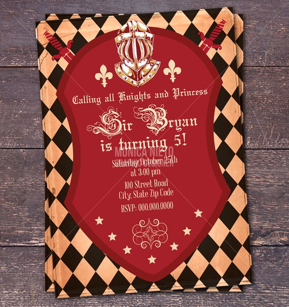 Custom Printable Knight Birthday Party Invitation  