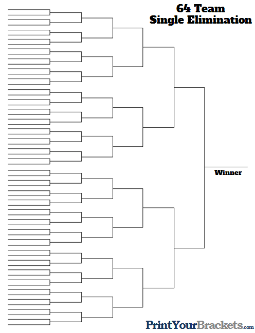 64 Team Single Elimination Printable Tournament Bracket