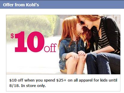 Kohls- Get $10 off a $25 Purchase on Kids Apparel w/ Printable ...