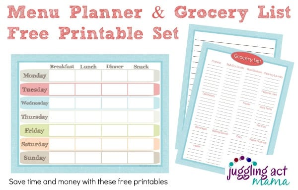 Menu Planner and Grocery List Printable Set - Juggling Act Mama