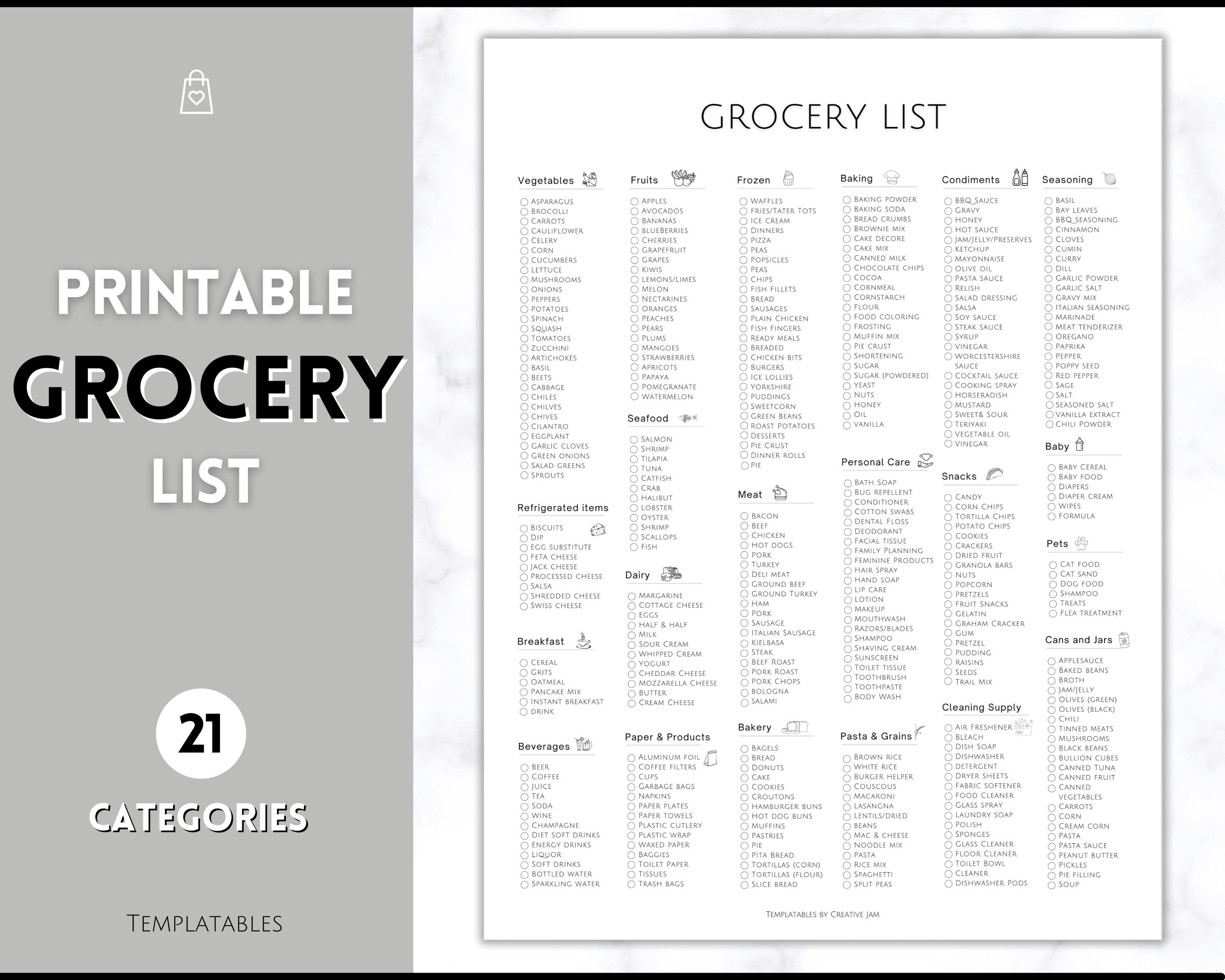 Grocery List Printable - Weekly Shopping List Master | Mono