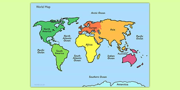 printable labelled world map ks2