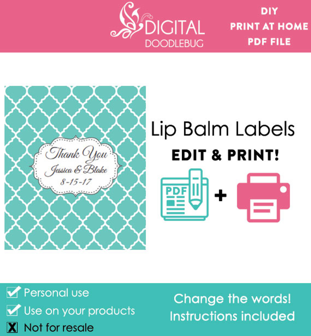 Lip Balm Label Template: Feminine Chapstick Packaging Design