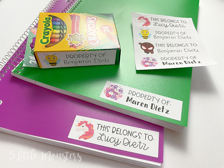 5 Little Monsters: Personalized Labels for School Supplies