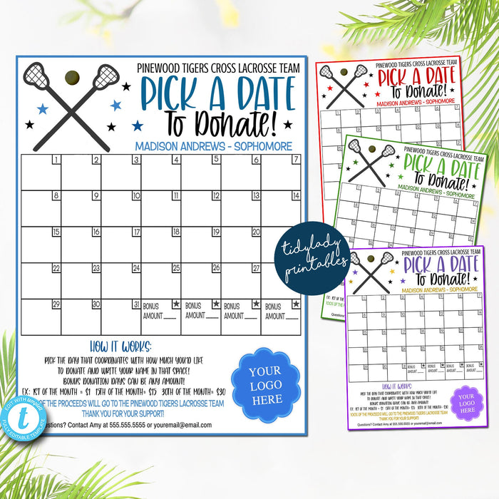 Lacrosse Pick a Date to Donate Printable Calendar — TidyLady ...