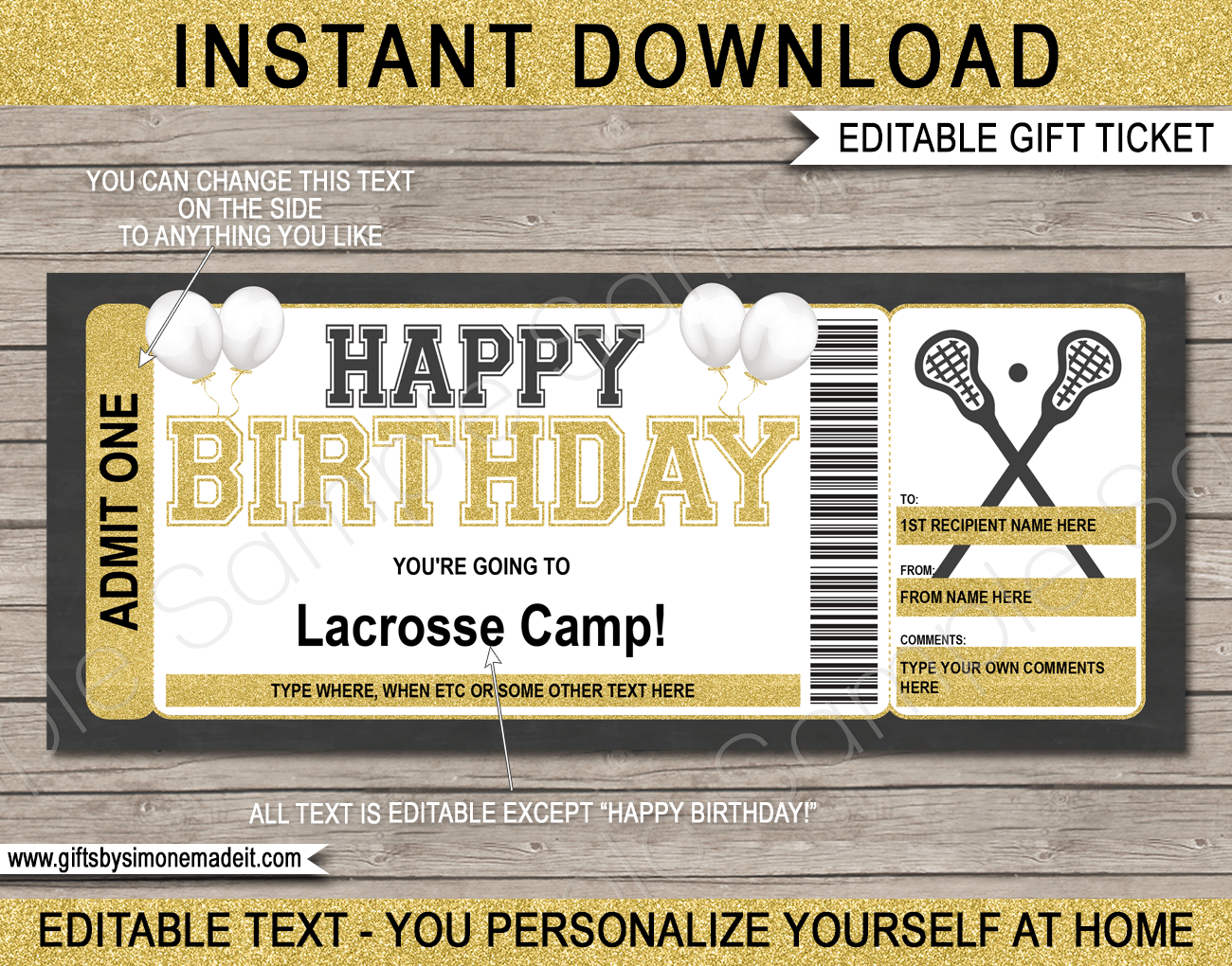 Birthday Lacrosse Camp Ticket Template