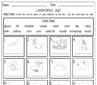 Landforms Quiz Printable Worksheet with Answer Key - Lesson ...