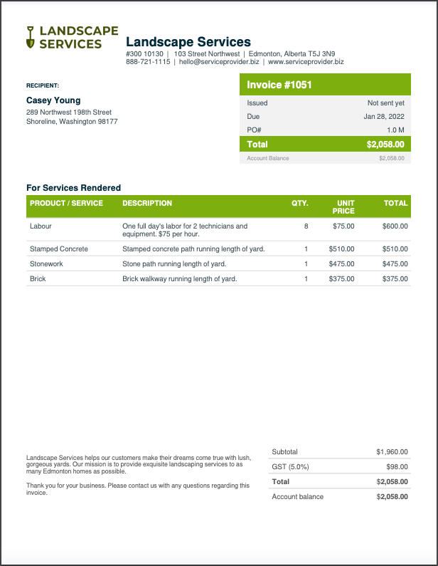Free Landscape Invoice Template | Invoice Generator | Jobber