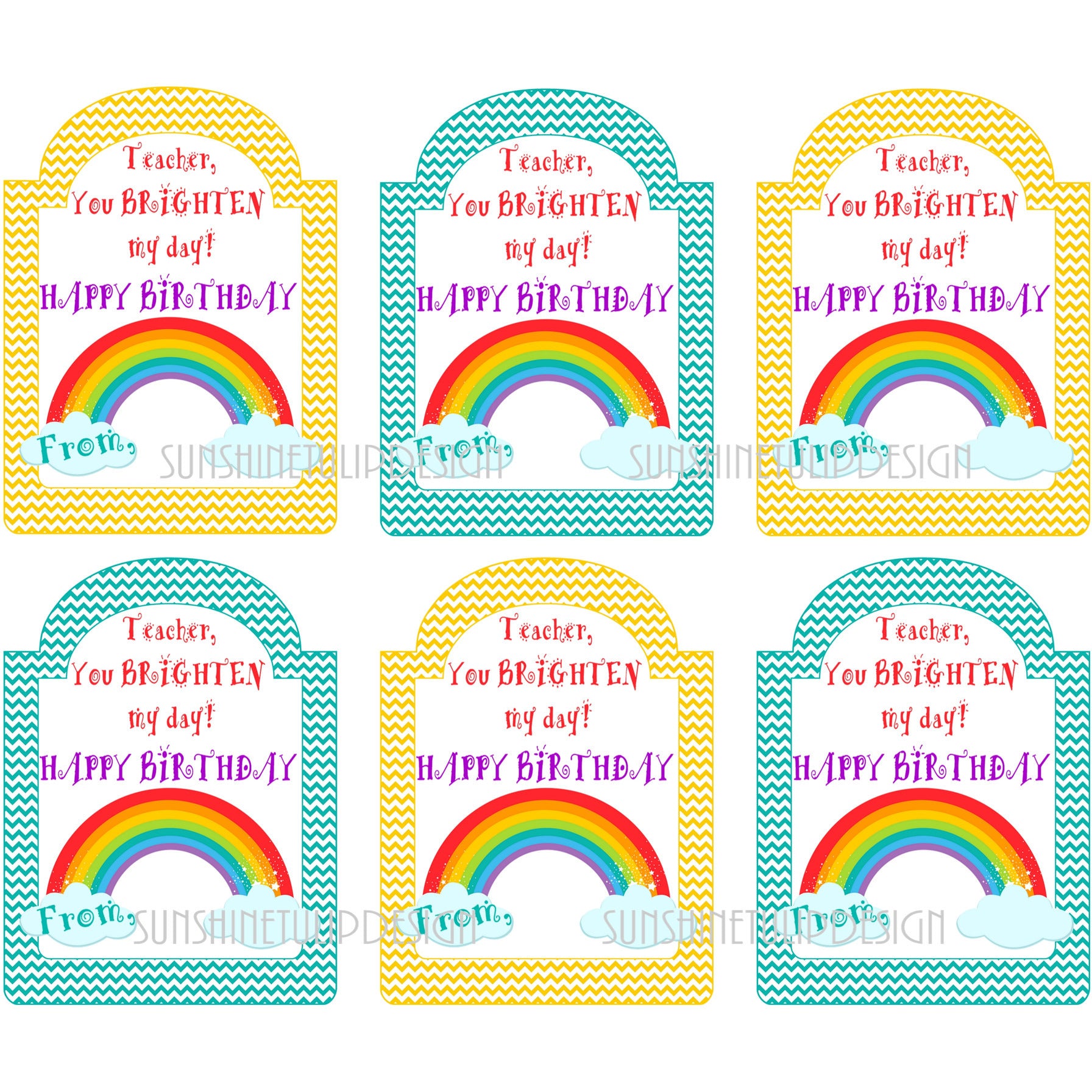 Printable Teacher Birthday Gift Tags, Happy Birthday Printable Teacher Tags  by SUNSHINETULIPDESIGN