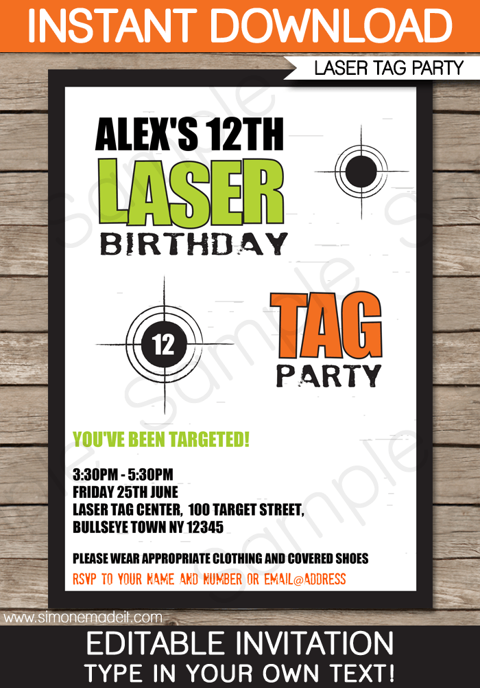 Laser Tag Invitation Template - green/orange