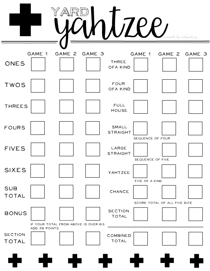 Free Printable Yard Yahtzee Score Card