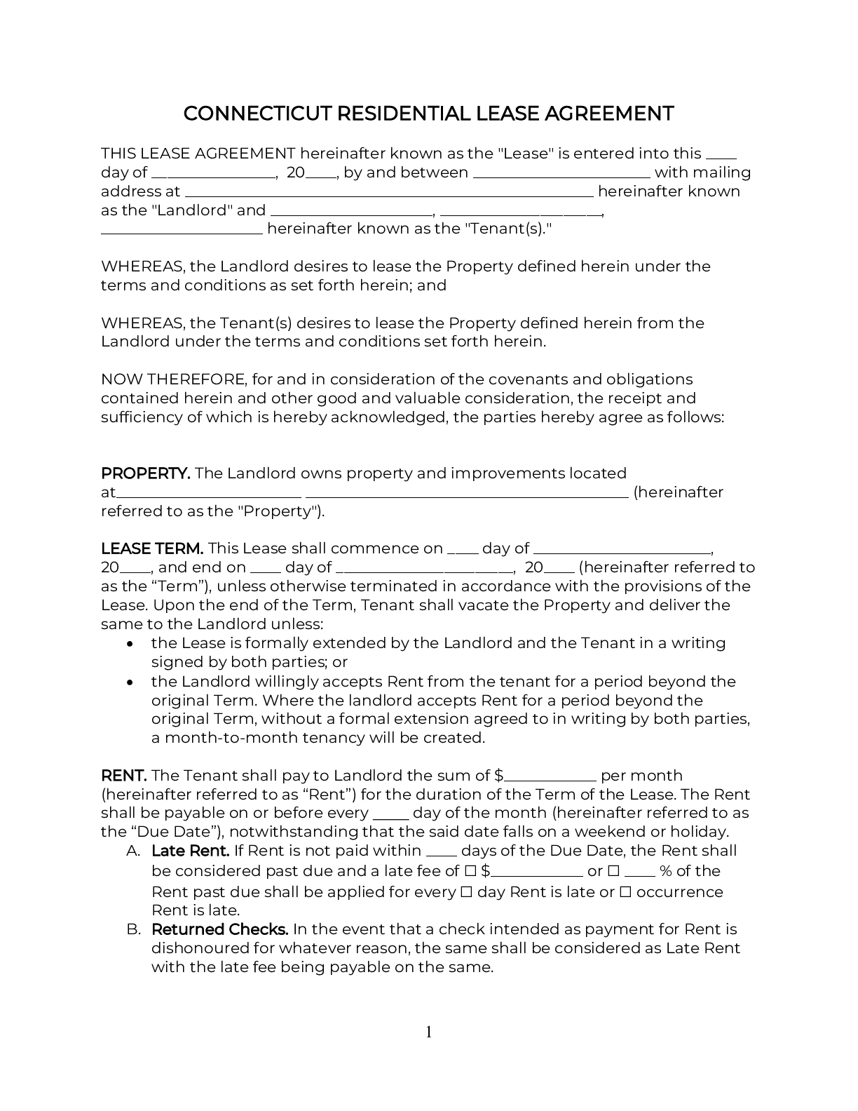 printable lease agreement ct