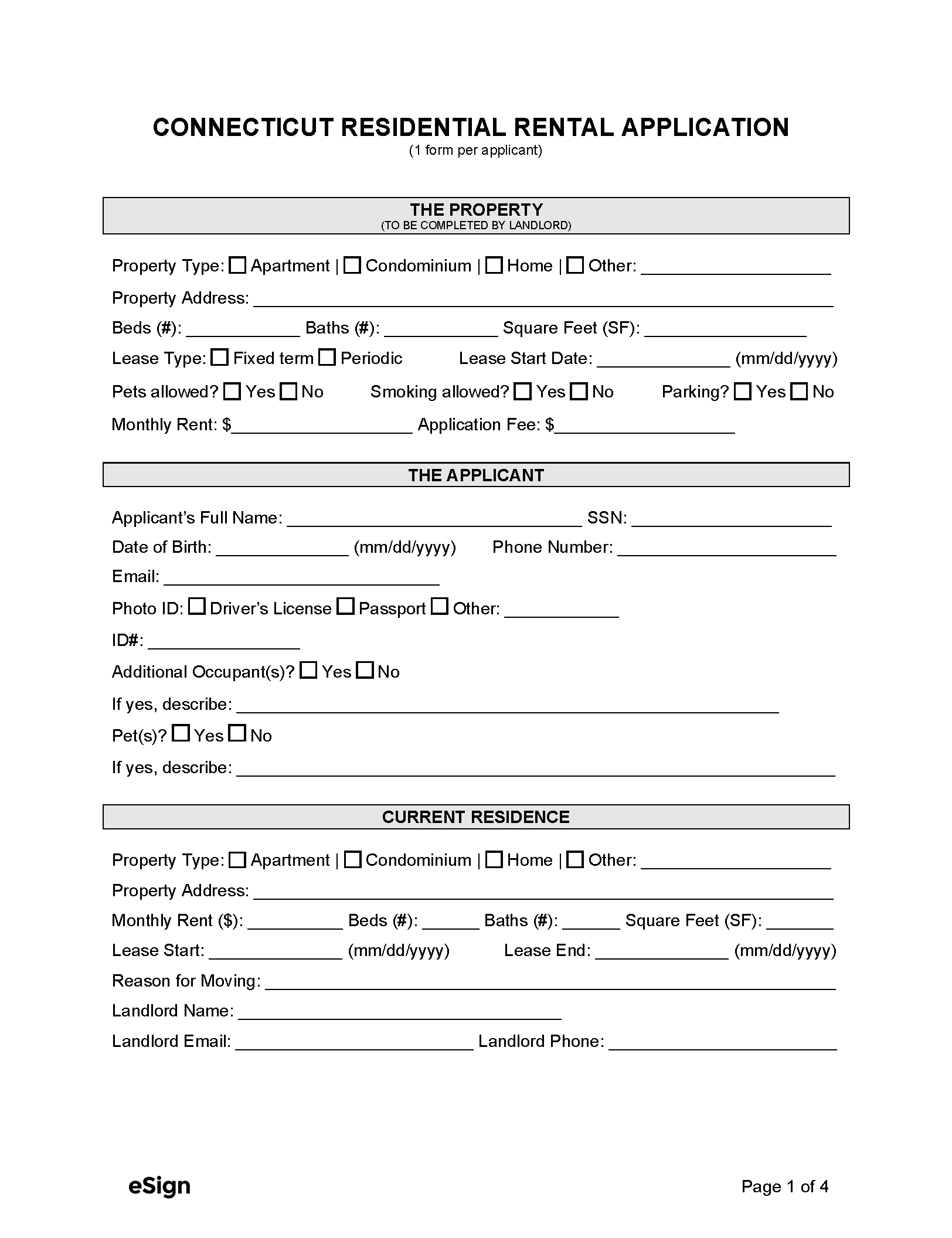 Free Connecticut Rental Application Form | PDF | Word