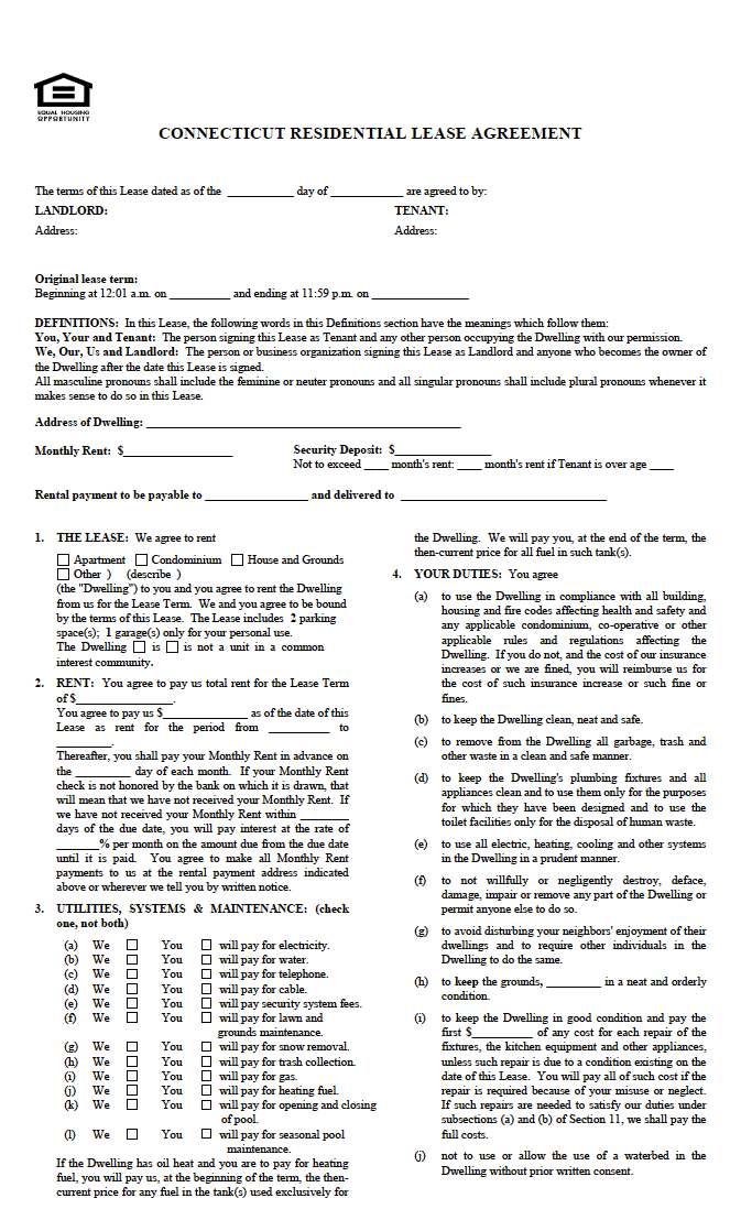 printable lease agreement ct