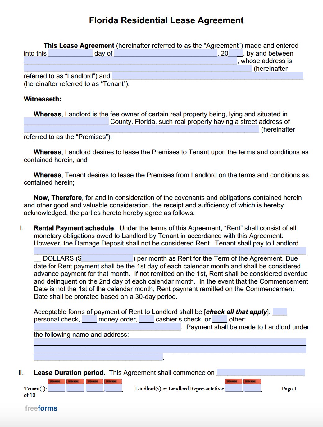 Free Florida Rental Lease Agreement Templates | PDF | WORD