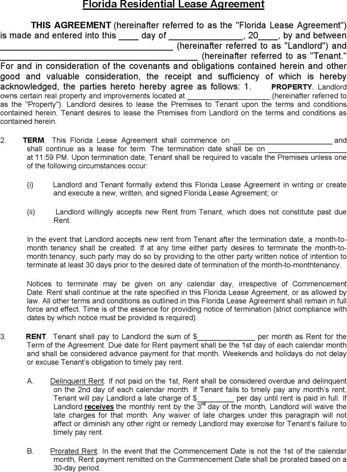 Free Florida Residential Lease Agreement - PDF | 55KB | 8 Page(s)