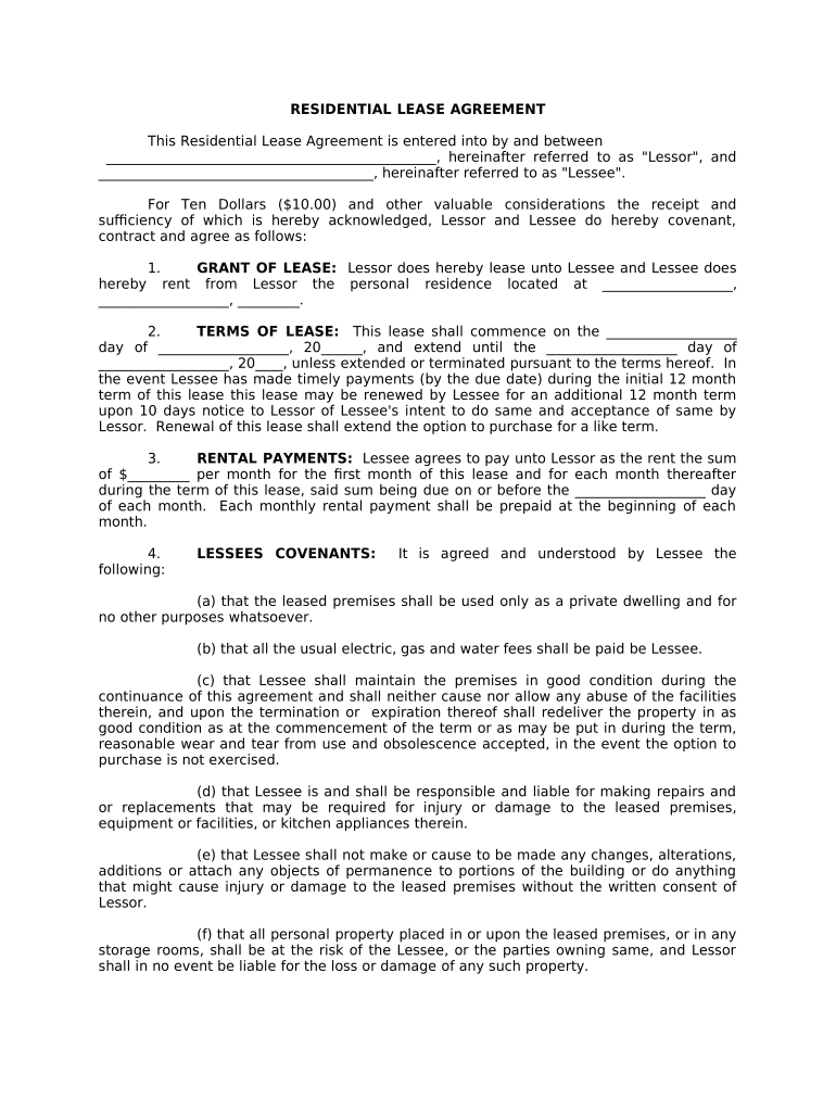 printable lease agreement florida