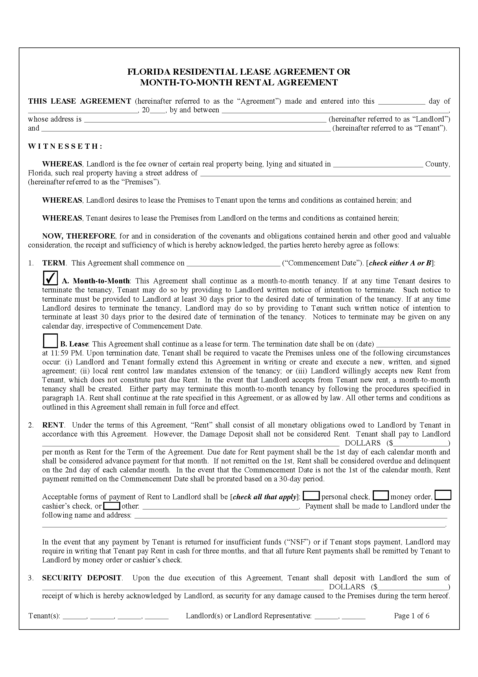 printable lease agreement florida