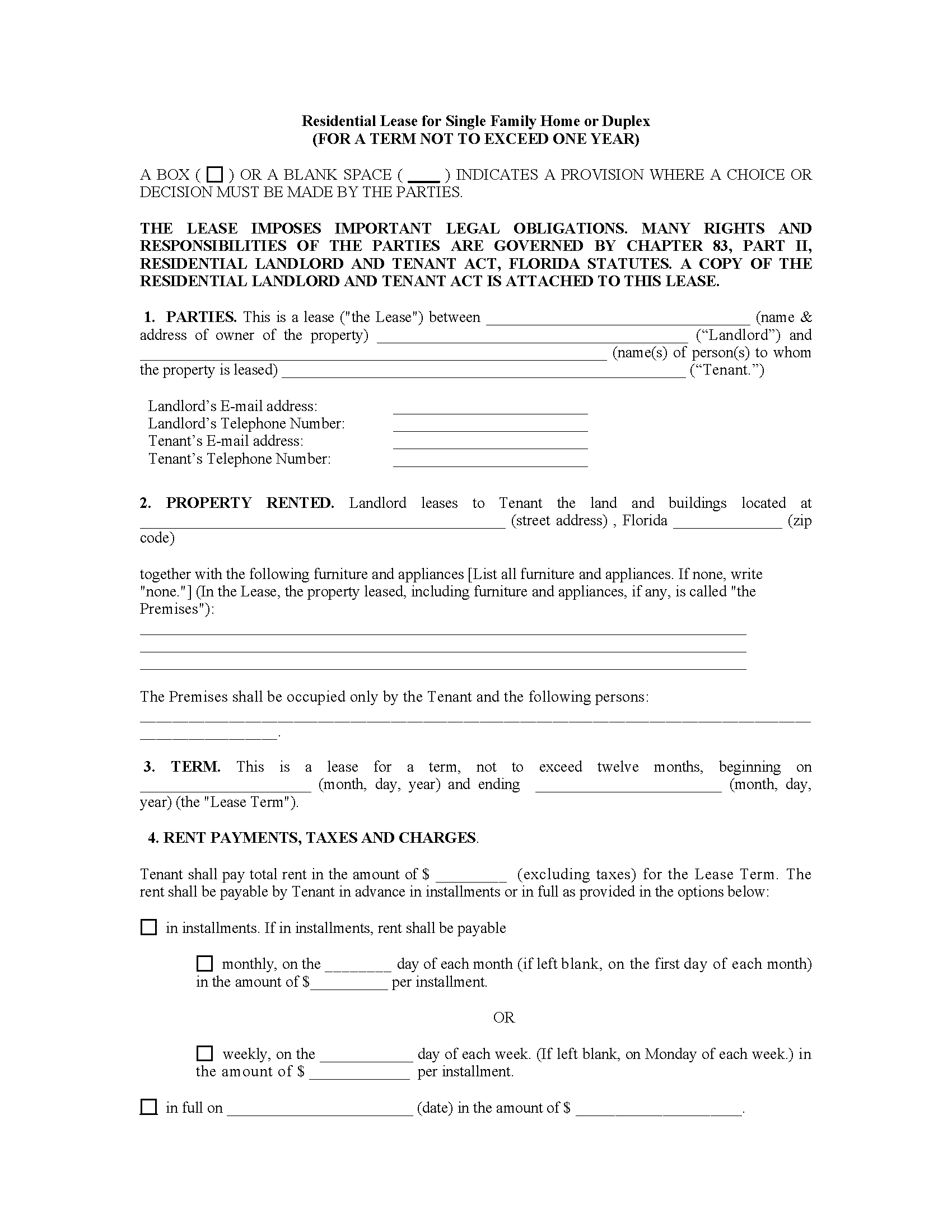 printable lease agreement florida