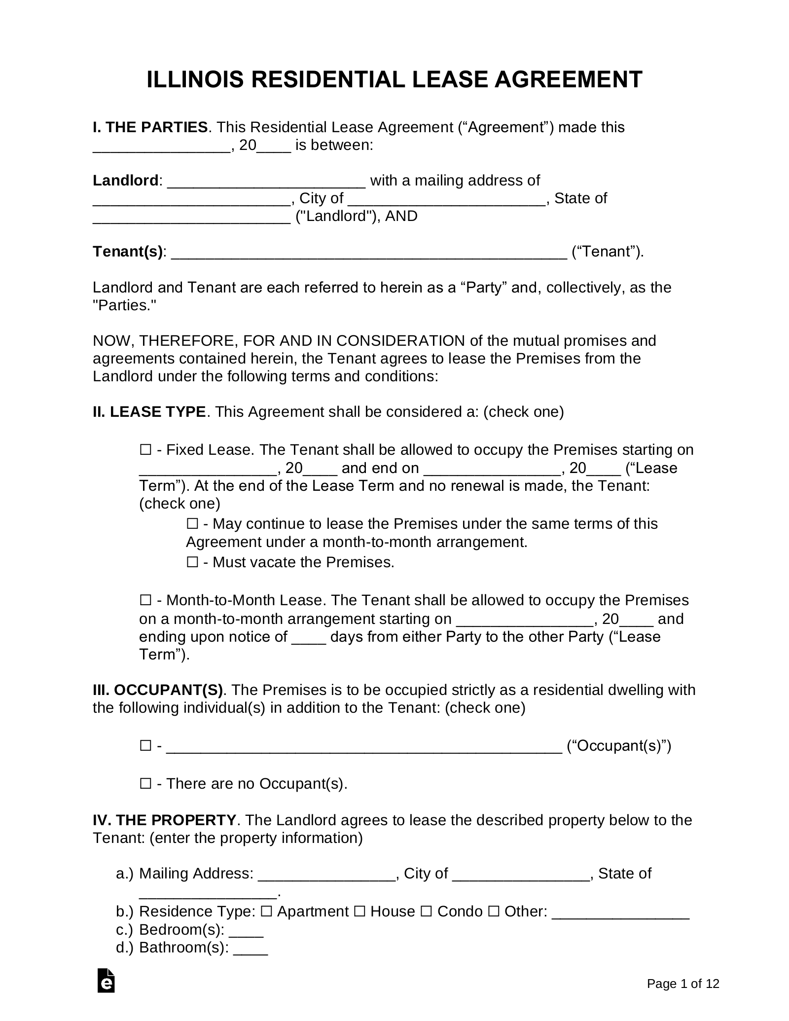 Free Illinois Lease Agreement Templates (7) - PDF | Word - eForms