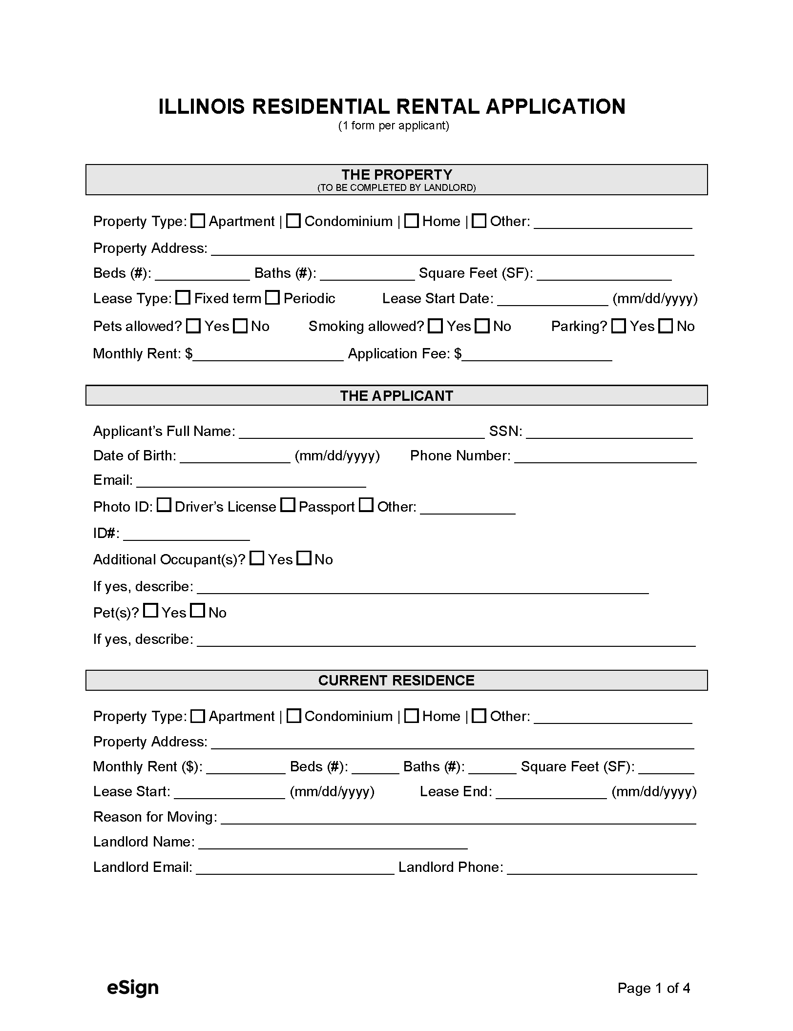 Free Illinois Rental Application Form | PDF | Word