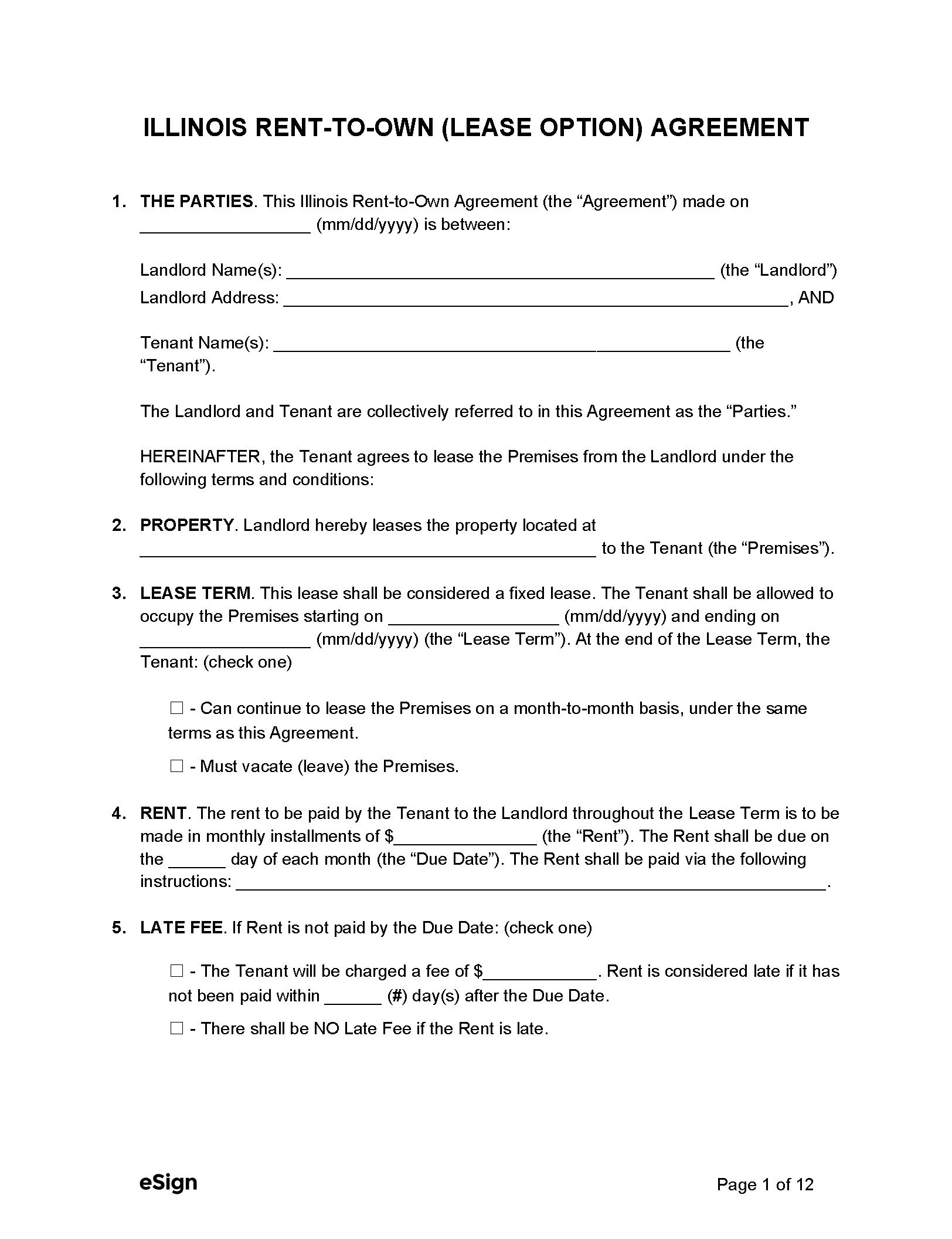 printable lease agreement illinois