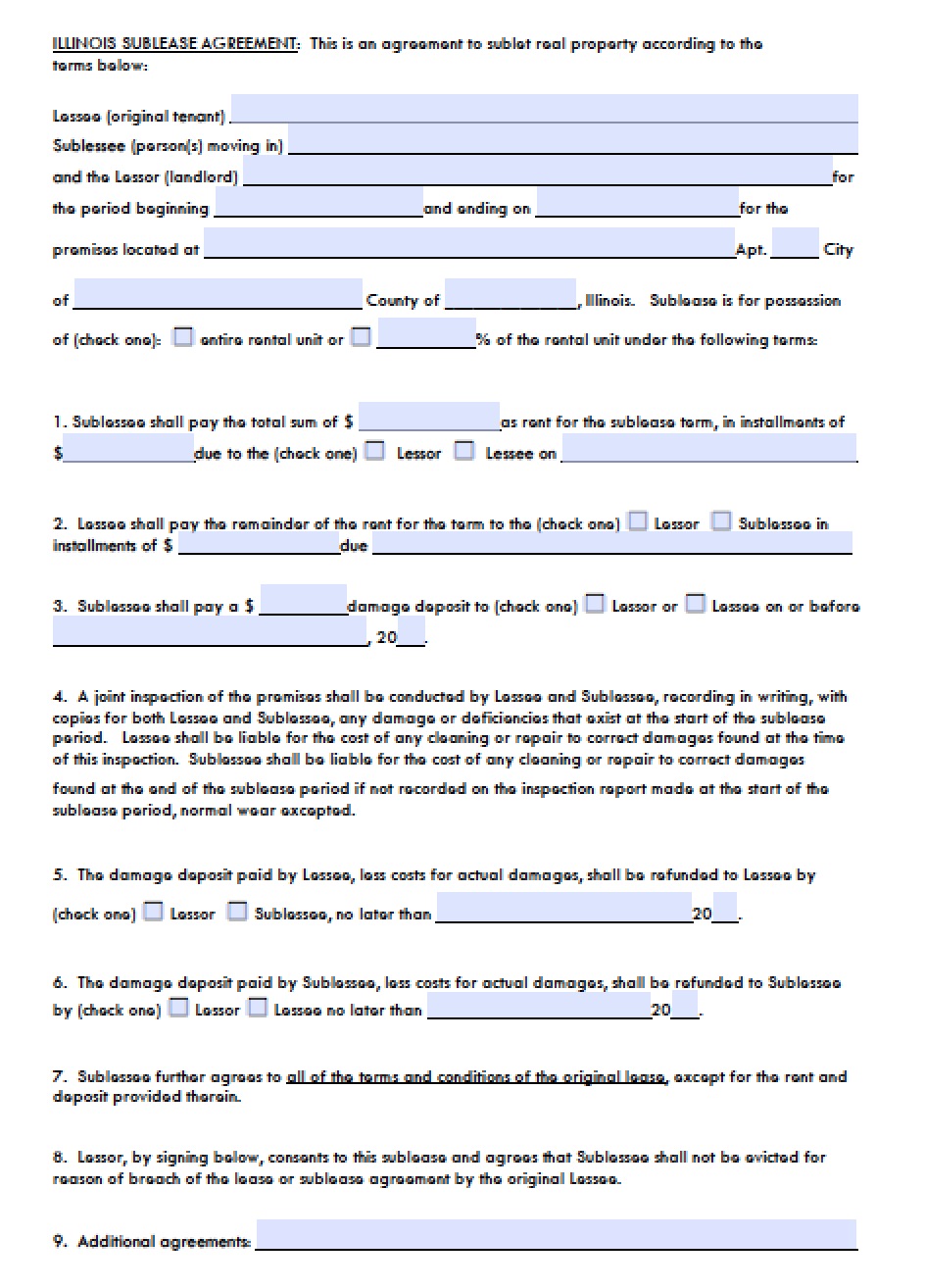 printable lease agreement illinois