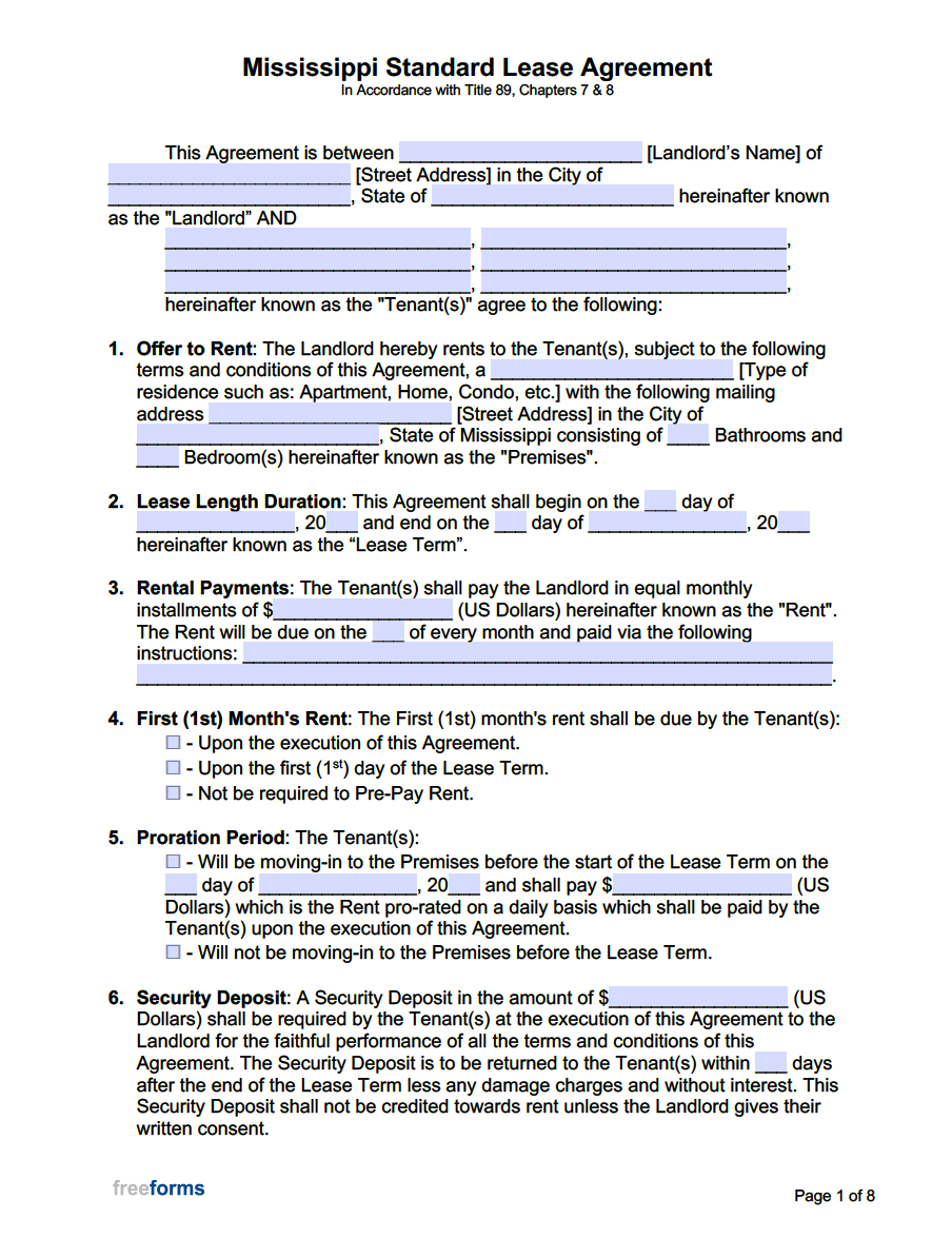 printable lease agreement mississippi