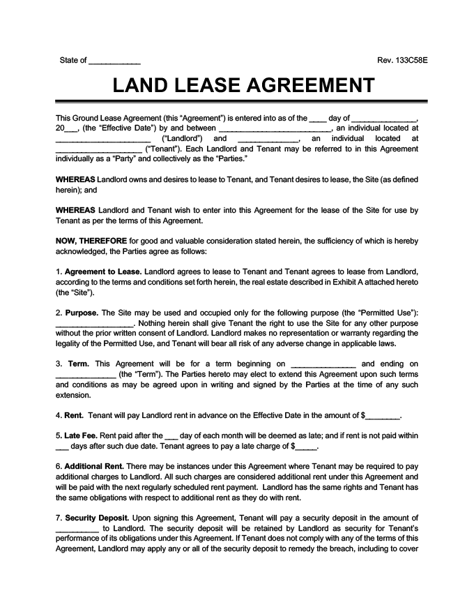 Free Land Lease Agreement Template | PDF &  Word