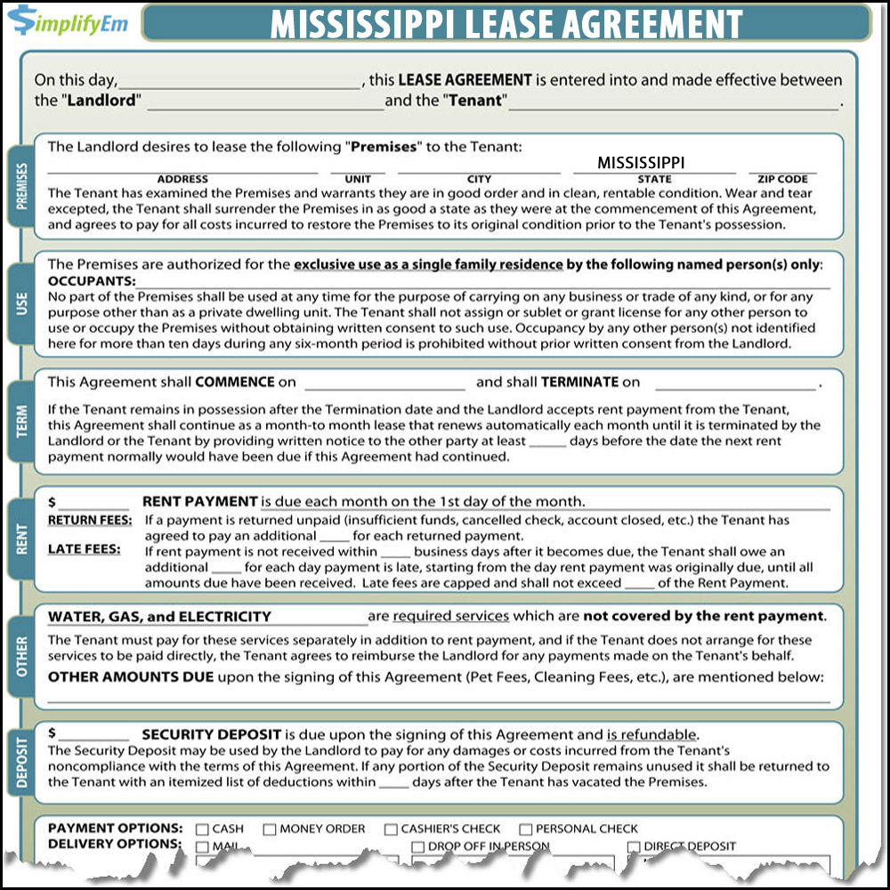 Mississippi Lease Agreement | SimplifyEm.com