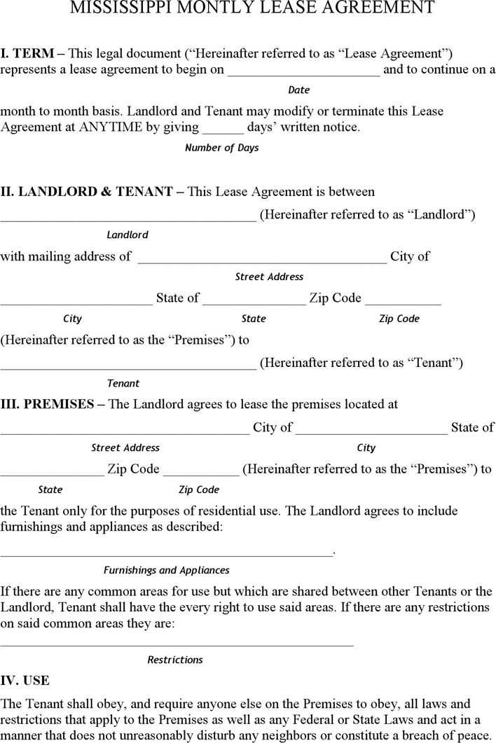 printable lease agreement mississippi