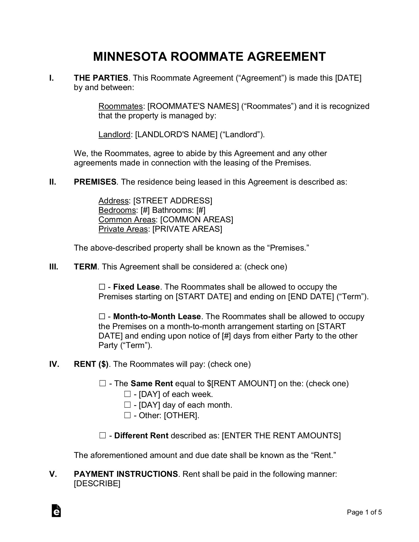 printable lease agreement mn