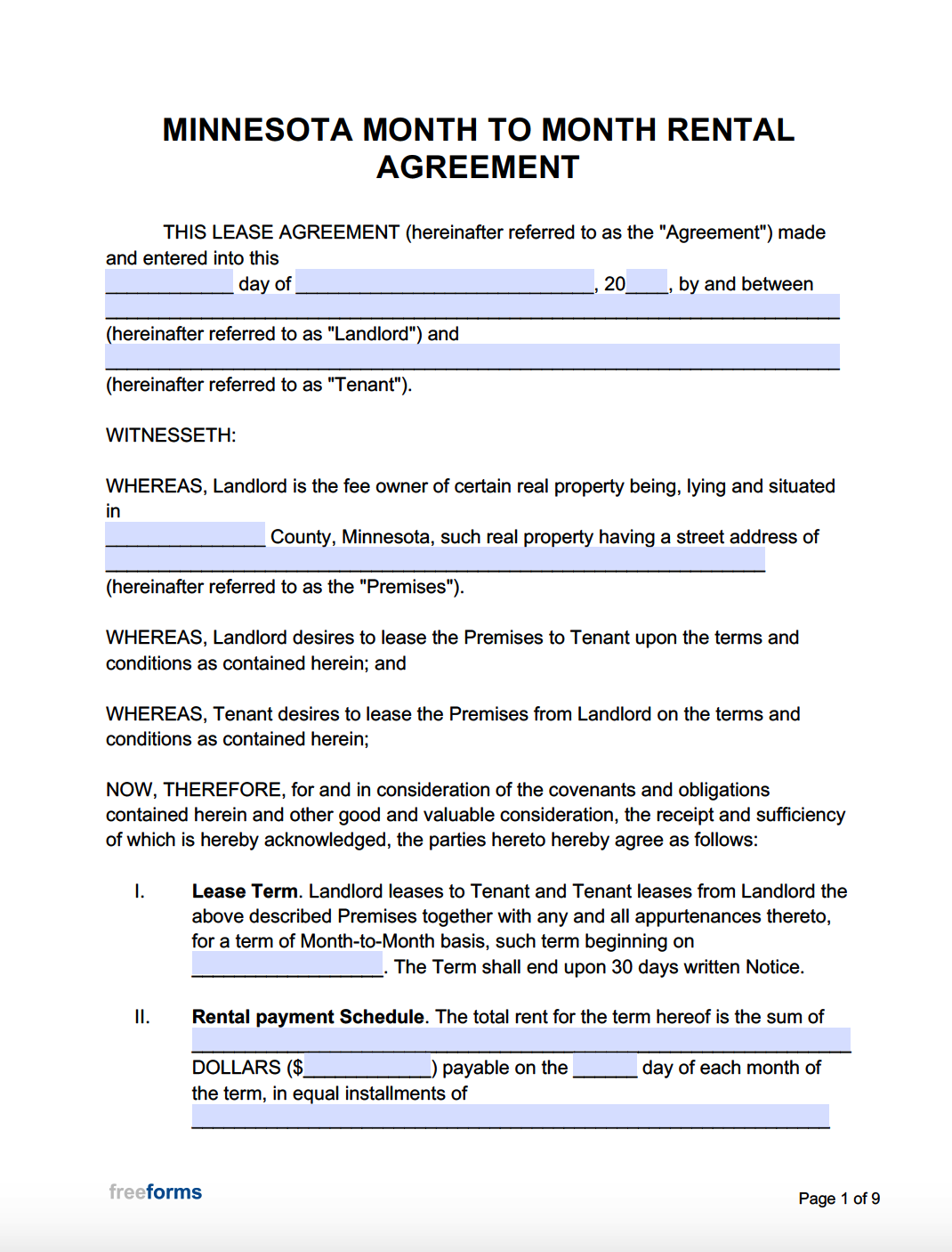 printable lease agreement mn