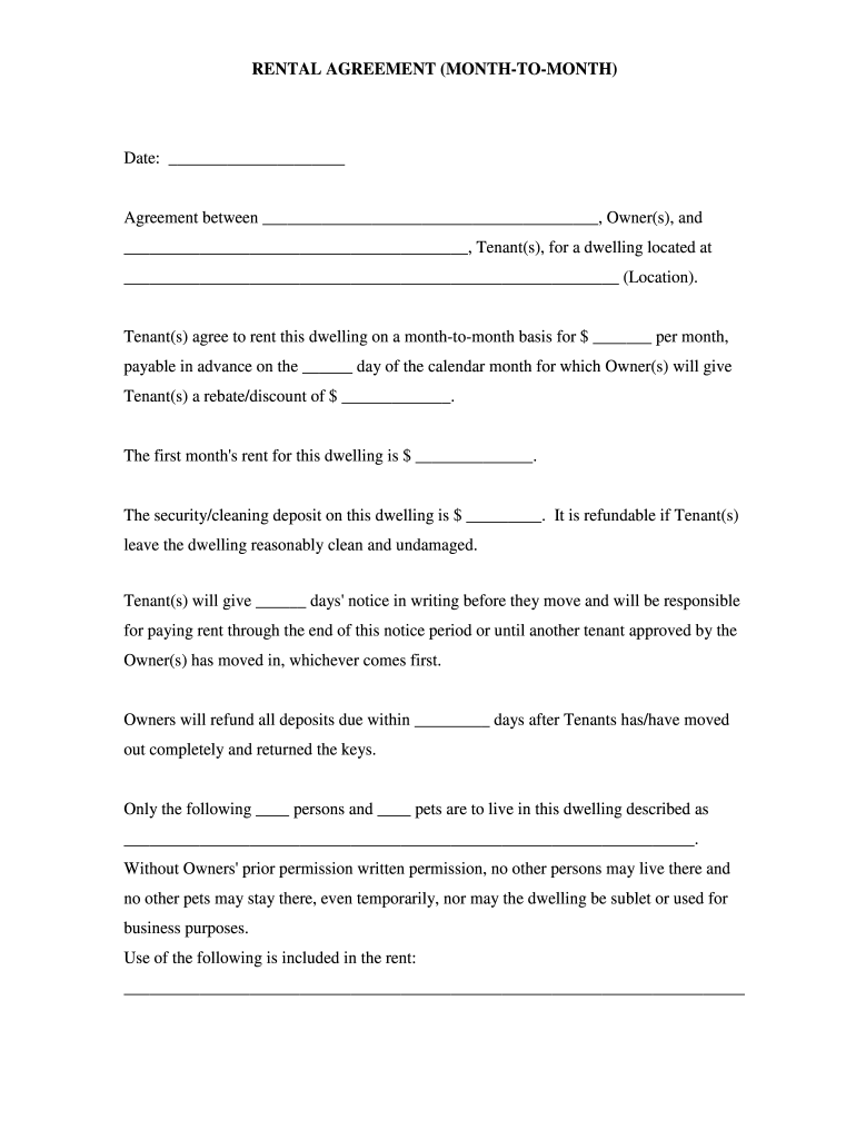 printable lease agreement month to month