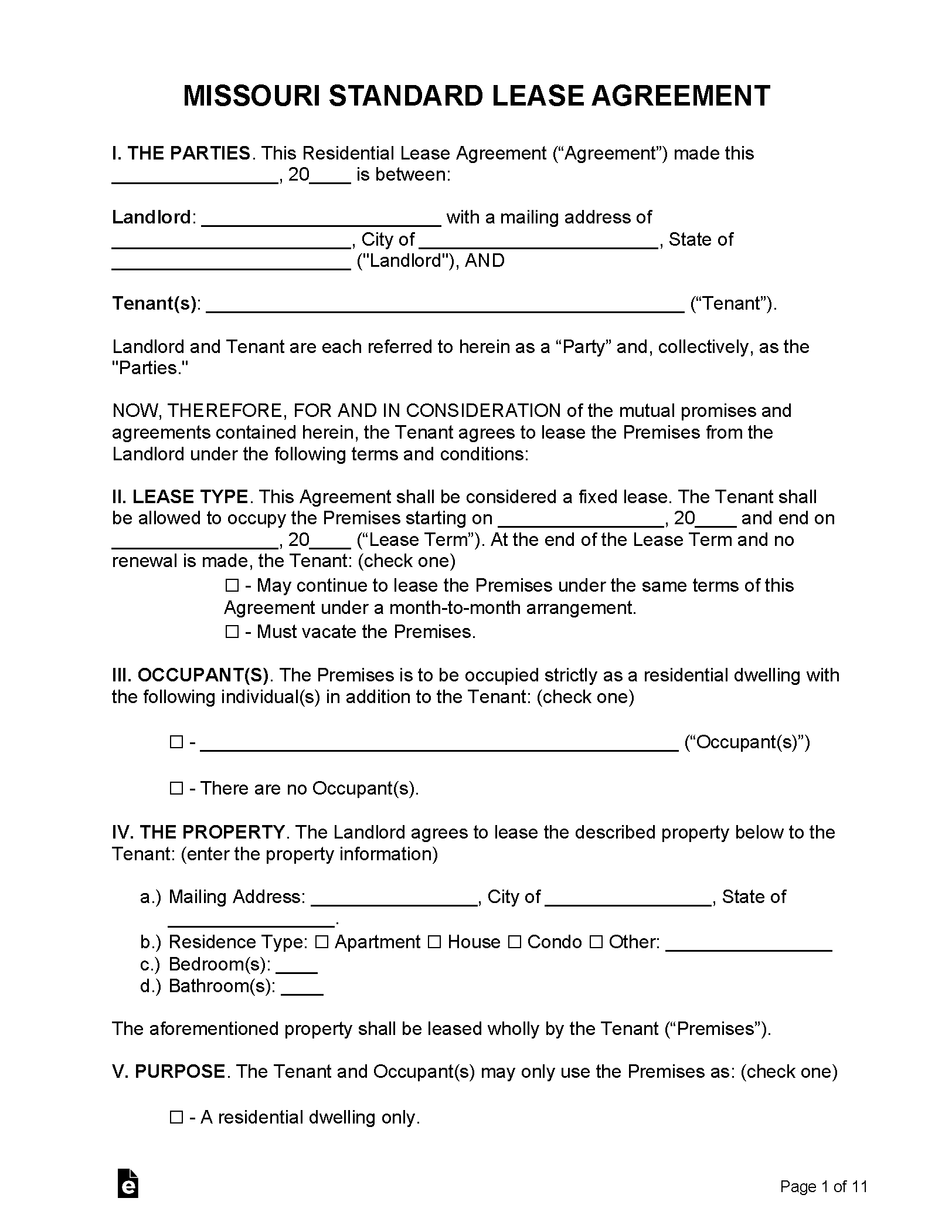 Free Missouri Lease Agreement Templates (6) | PDF | WORD | RTF