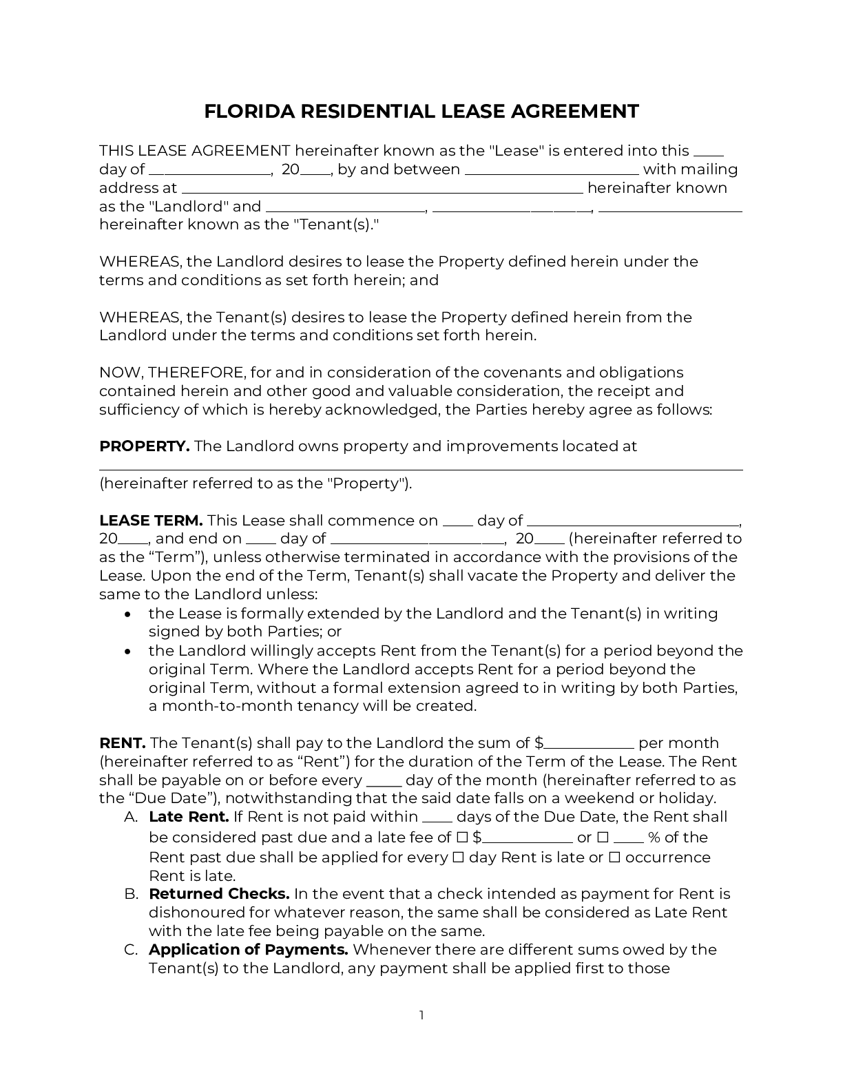 Florida Rental Lease Agreement Template [2024 ] | PDF &  DOC