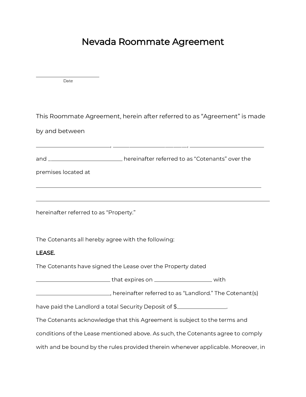 Nevada Rental Lease Agreement Template [2024 ] | PDF &  DOC