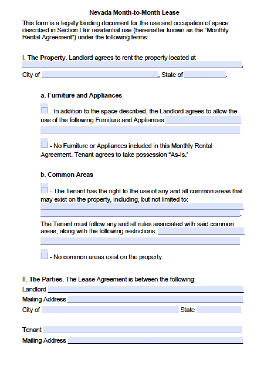 Free Nevada Rental Lease Agreement Templates | PDF | Word