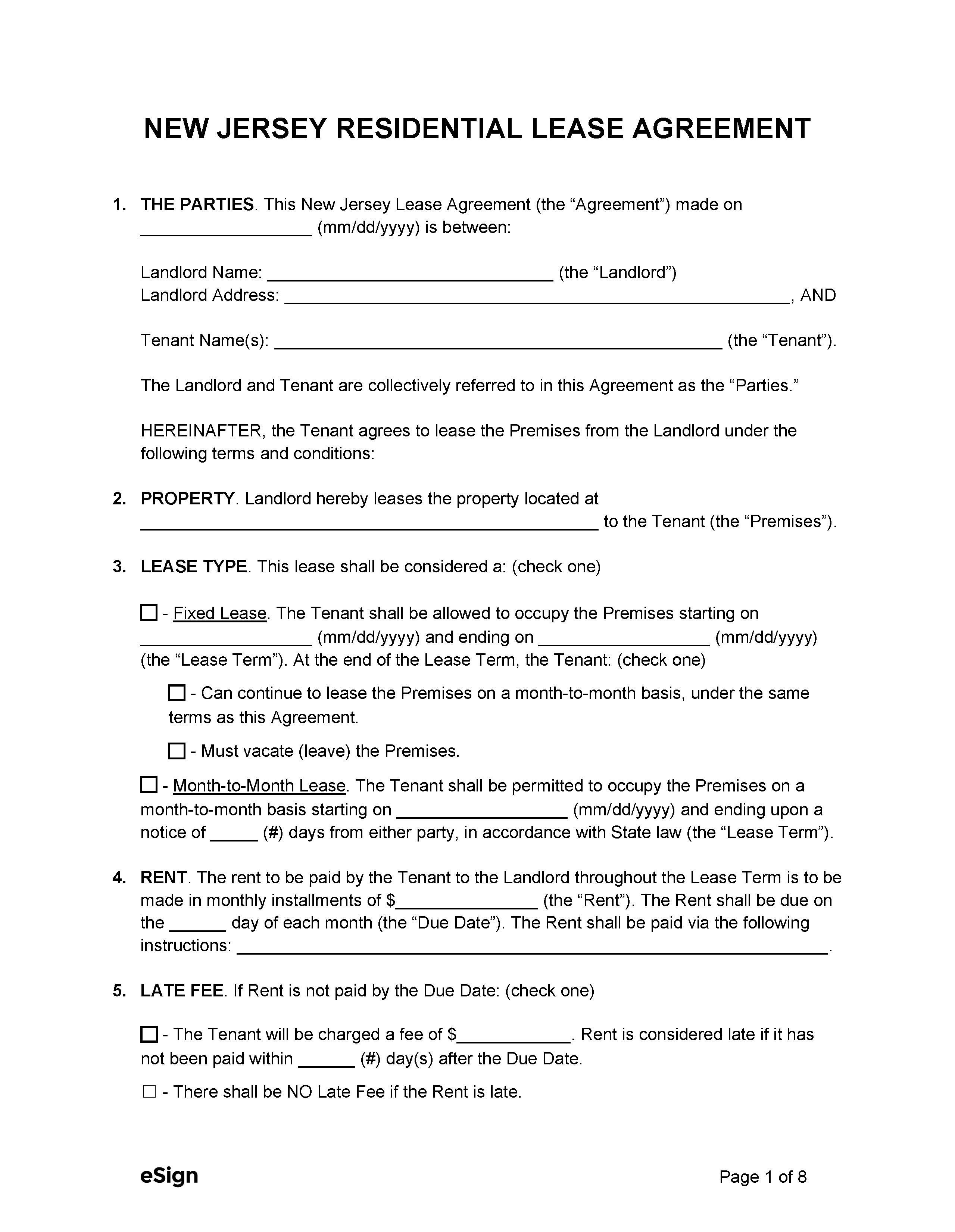 Free New Jersey Rental Lease Agreement Templates (6) | PDF | Word