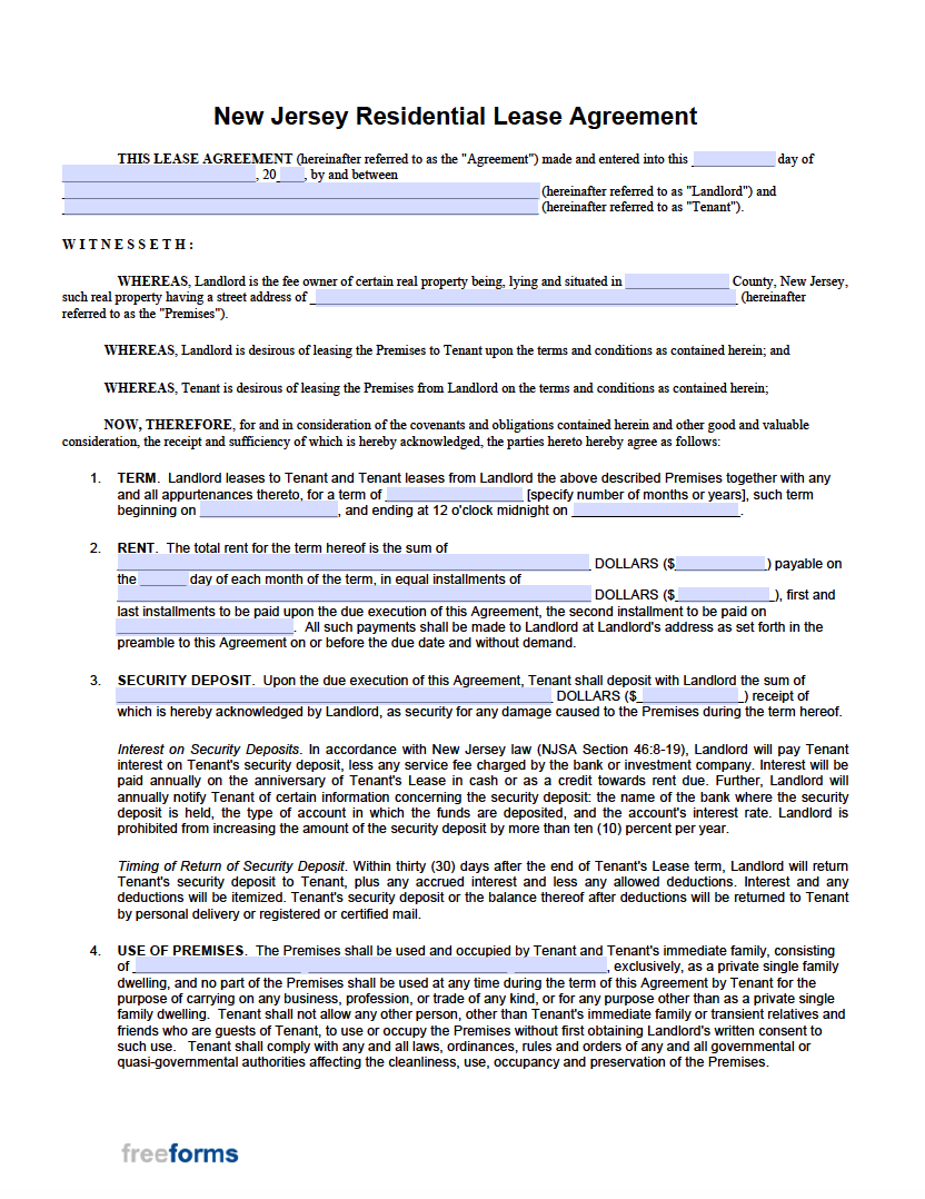 printable lease agreement nj