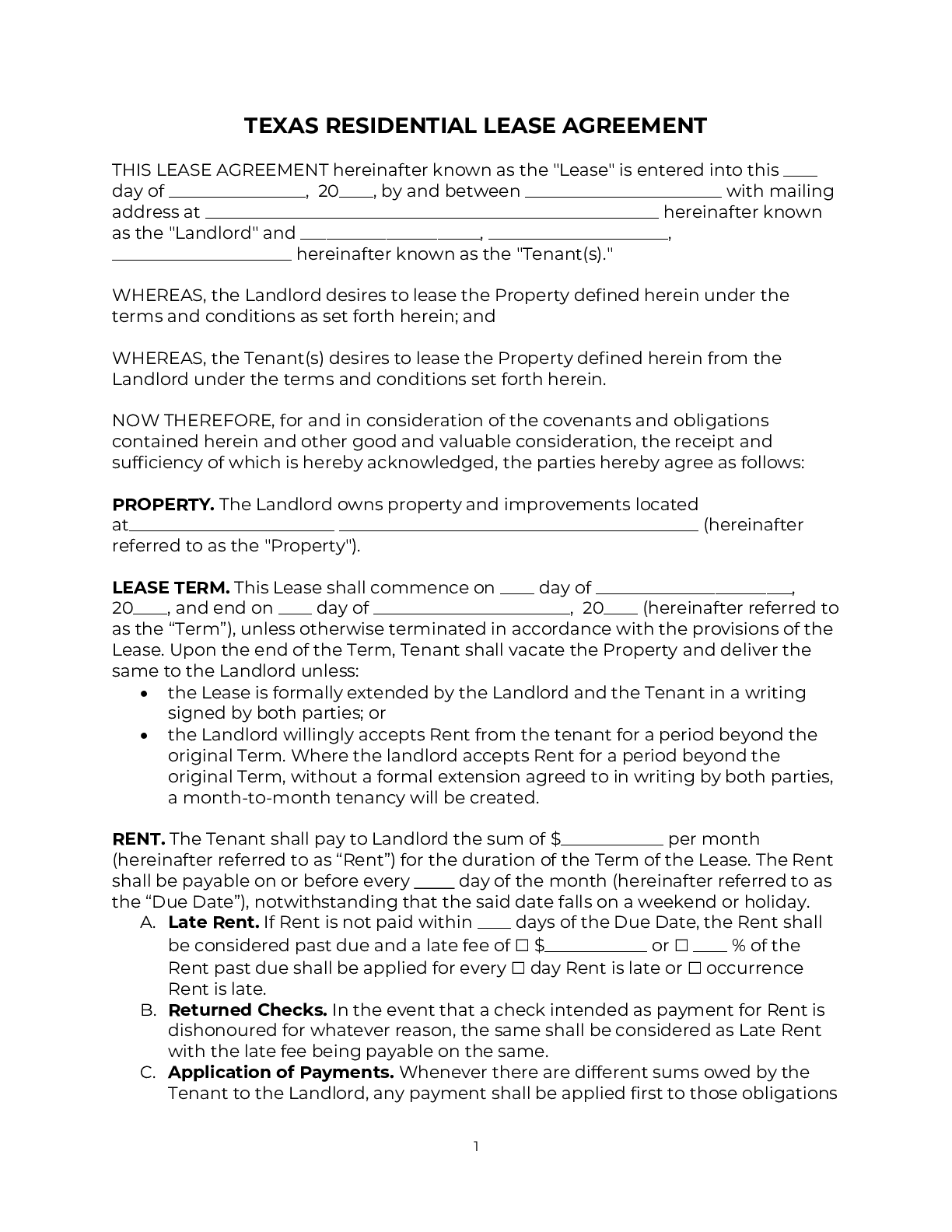 Texas Rental Lease Agreement Template [2024 ] | PDF &  DOC