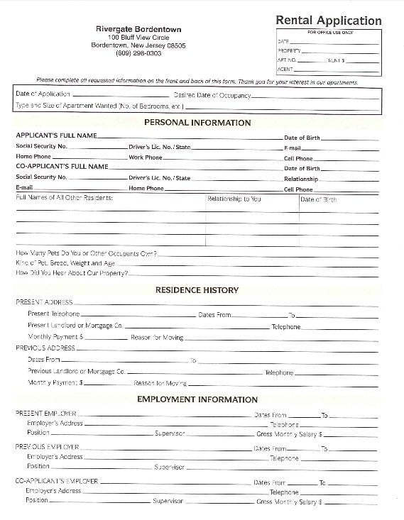 Download Free New Jersey Rental Application Form | Printable Lease ...