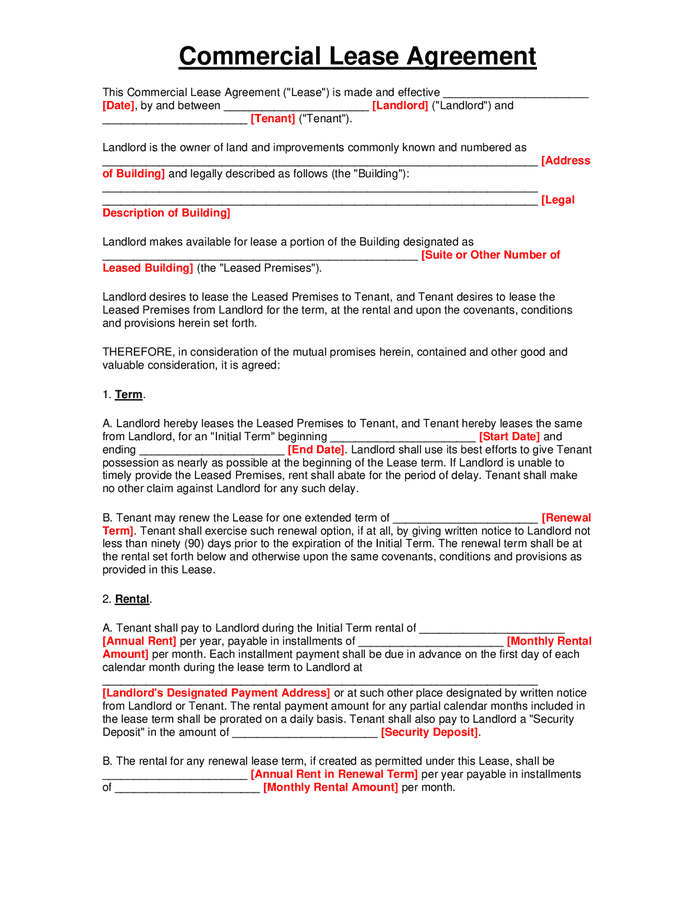 Commercial lease agreement (New Jersey) in Word and Pdf formats
