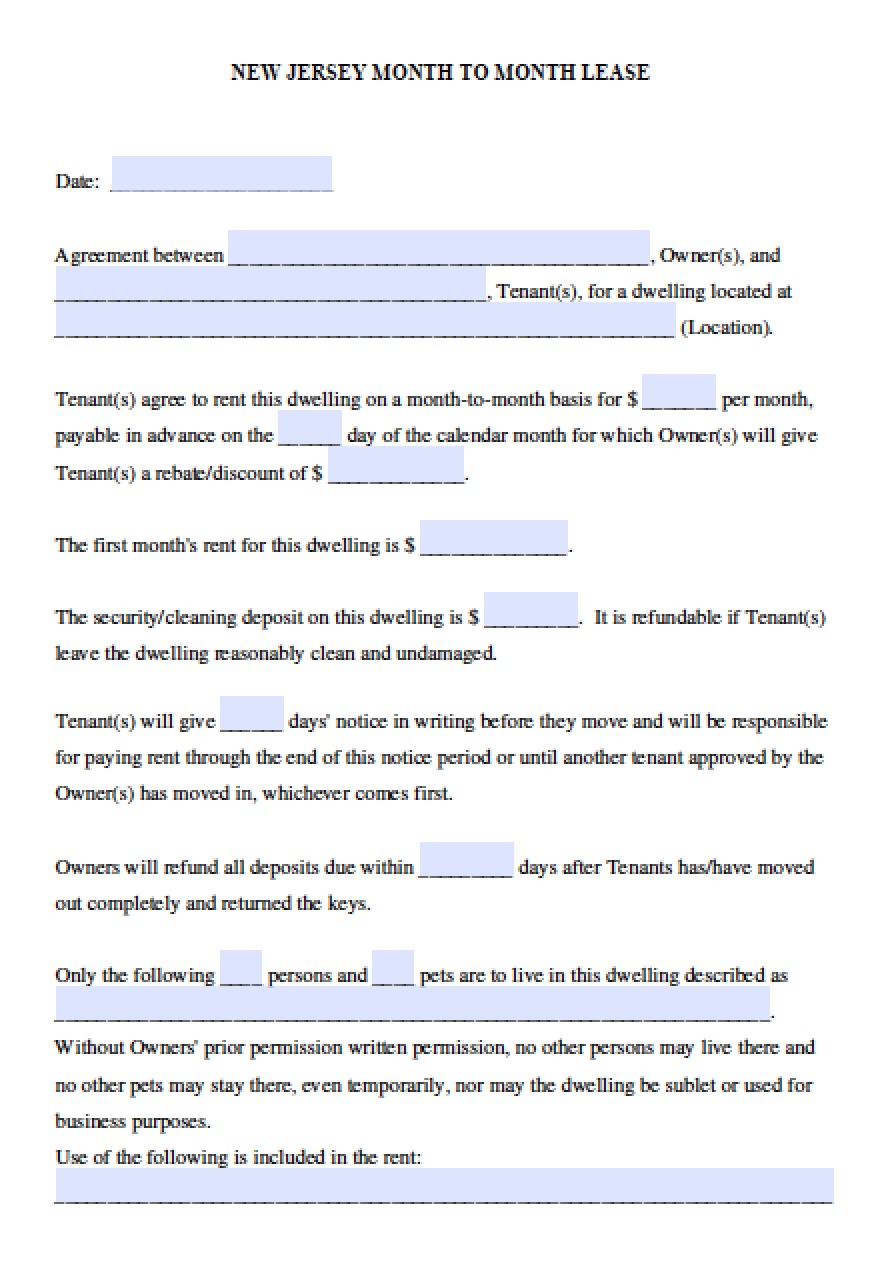 printable lease agreement nj