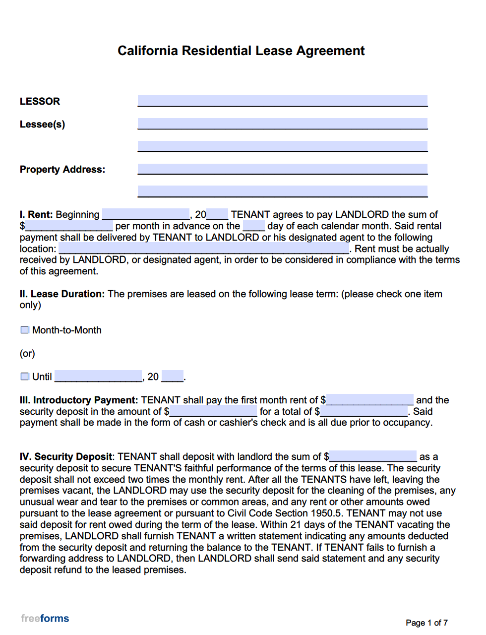 printable lease agreement pdf