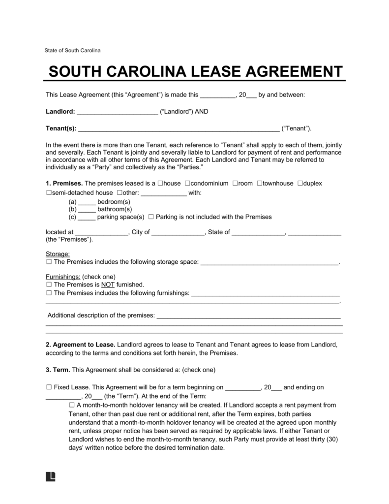 printable lease agreement sc